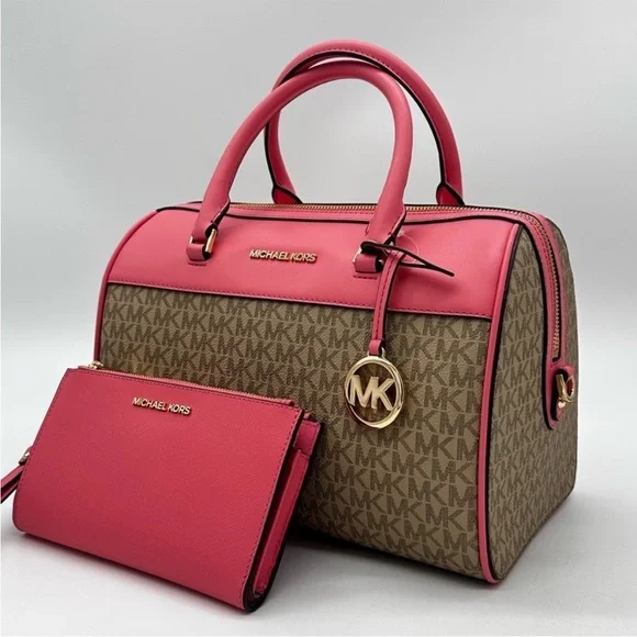 Michael Kors MK Jet Set Travel Medium Duffle Satchel Bag & Double Zip Wallet - Picture 1 of 14